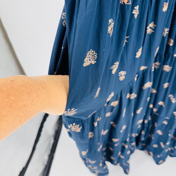 Madewell Plus Challis Floral Midi Dress Navy Boho Long Sleeve Tiered Flowy 2X - Picture 9 of 13